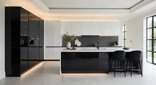 Acrylux TopX in a finished kitchen, illustrative image