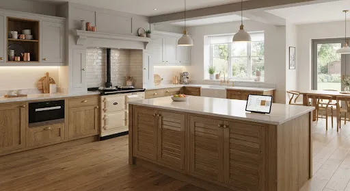 Cabinets in a finished kitchen, illustrative image