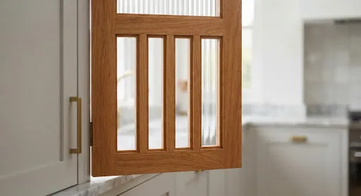 Solid Wood Shutters in a finished kitchen, illustrative image