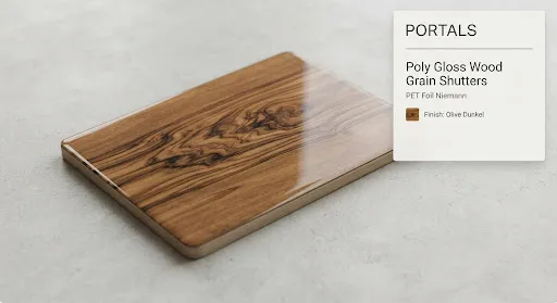 Poly Gloss Wood Grains Olive Dunkel finish, illustrative image