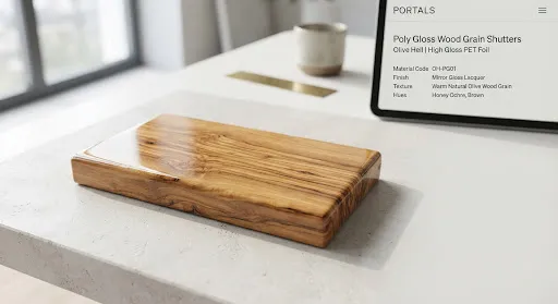 Poly Gloss Wood Grains Olive Hell finish, illustrative image